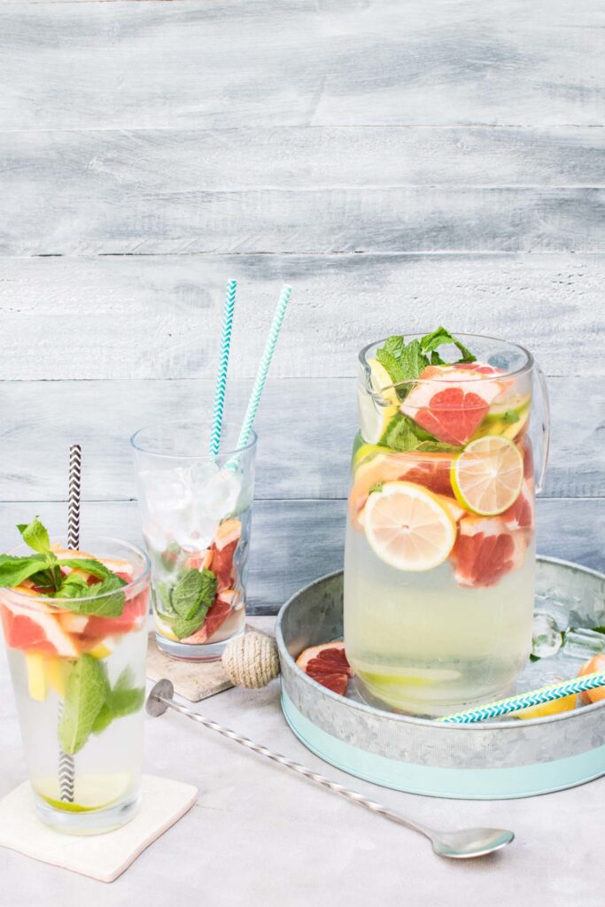 lemonade with fruit in the glass