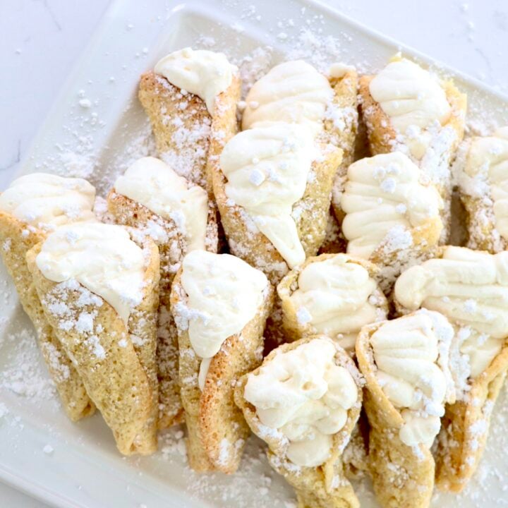 Easter Lily Dessert filled with whipped cream on a white tray