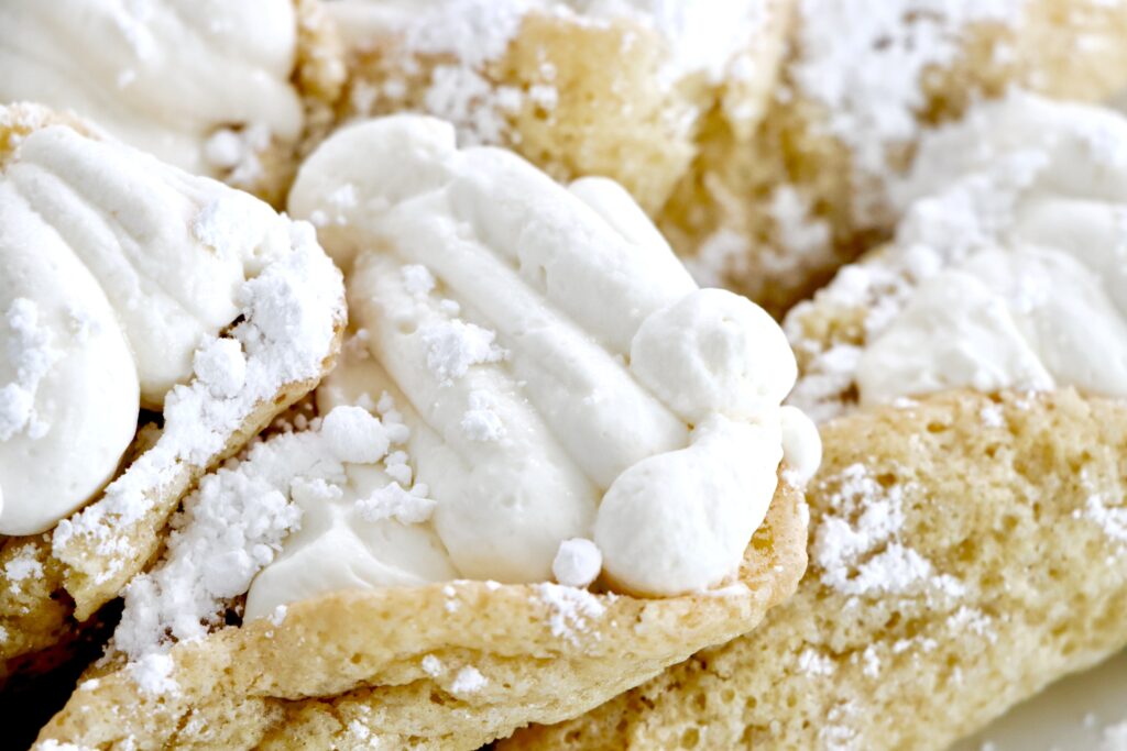 Easter Lily Dessert filled with whipped cream close up image
