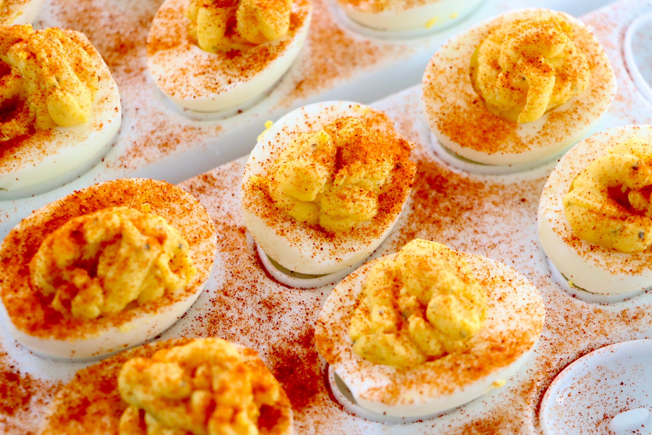 Tangy Deviled Eggs on a tray