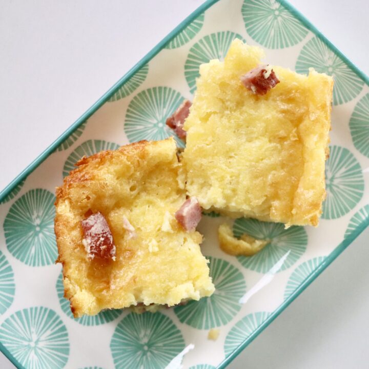 Crustless ham and cheese quiche on a small plate