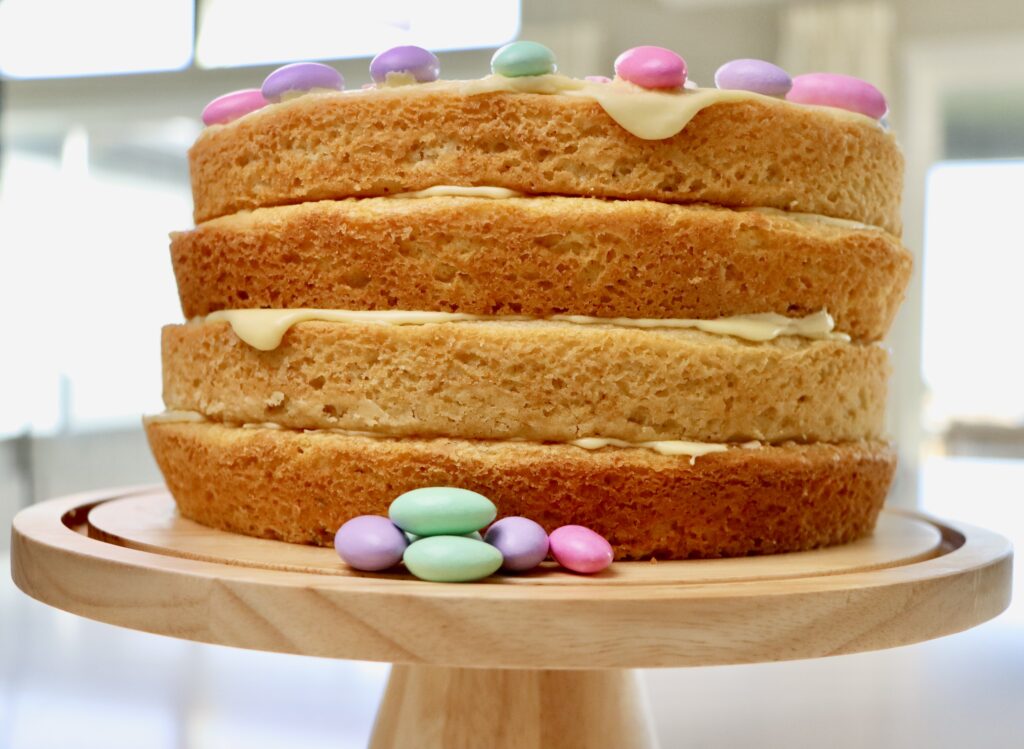 Vanilla Vintage Easter Cake on a cake stand
