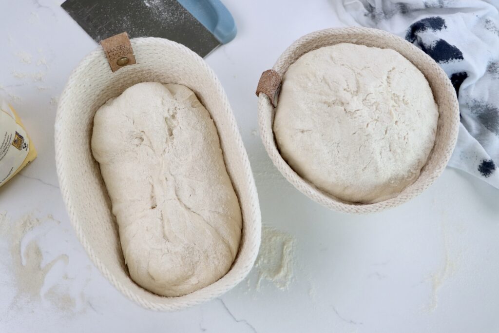 Sourdough bread dough in bannetons