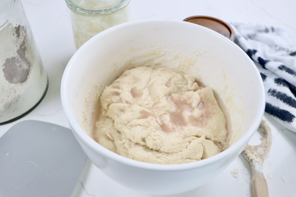 Sourdough Bread Dough with salt and water on top