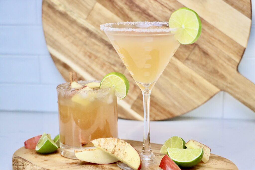 Apple Cider Margaritas displayed on a cutting board