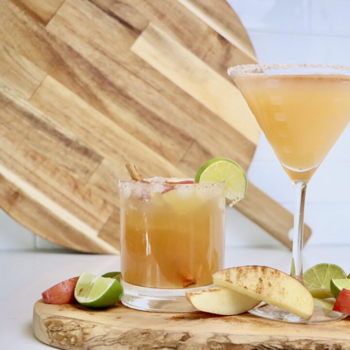 Apple Cider Margaritas displayed on a cutting board