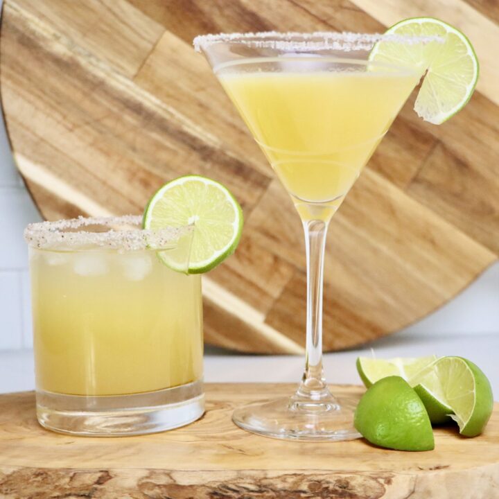 Fresh Squeezed Margaritas on a cutting board