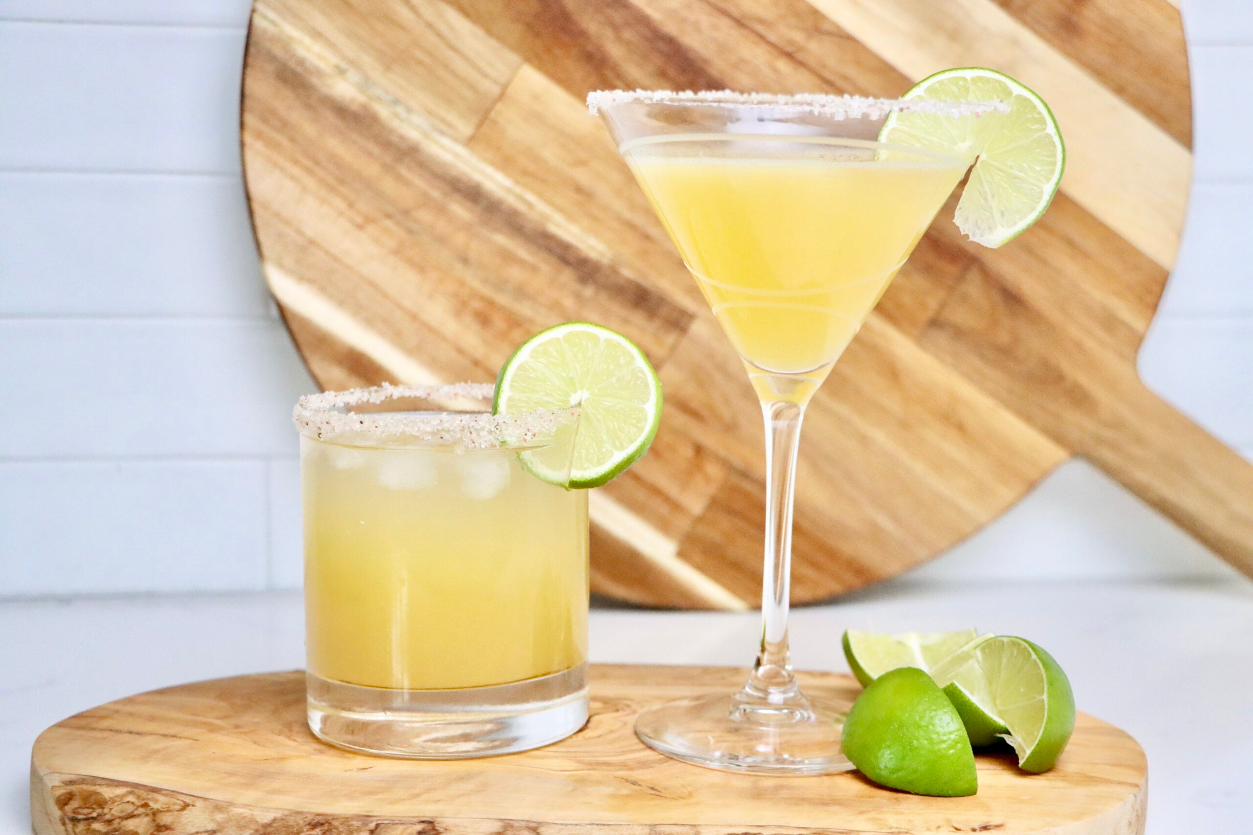 Fresh Squeezed Margaritas on a cutting board