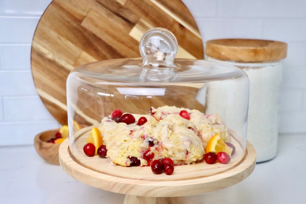 Sourdough Cranberry Orange Scones on a cake tray