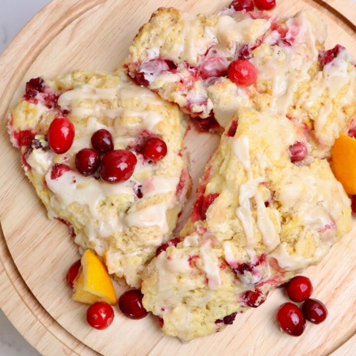 Sourdough Cranberry Orange Scones on a cake tray