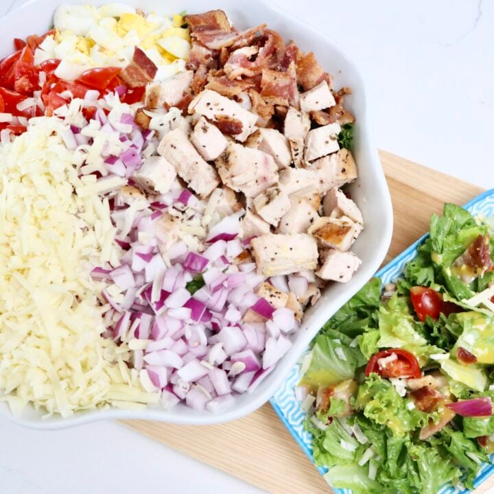 Homemade Cobb Salad in a bowl and a plate