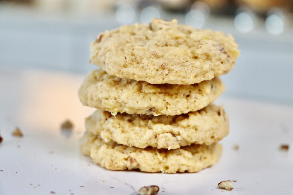 Pineapple Pecan Cookies in a stack.