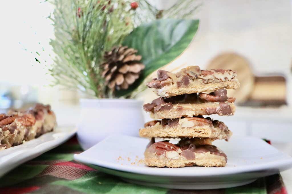 Old-fashioned Natchez Cookies made from scratch with graham crackers, caramel, pecans, and chocolate chips.