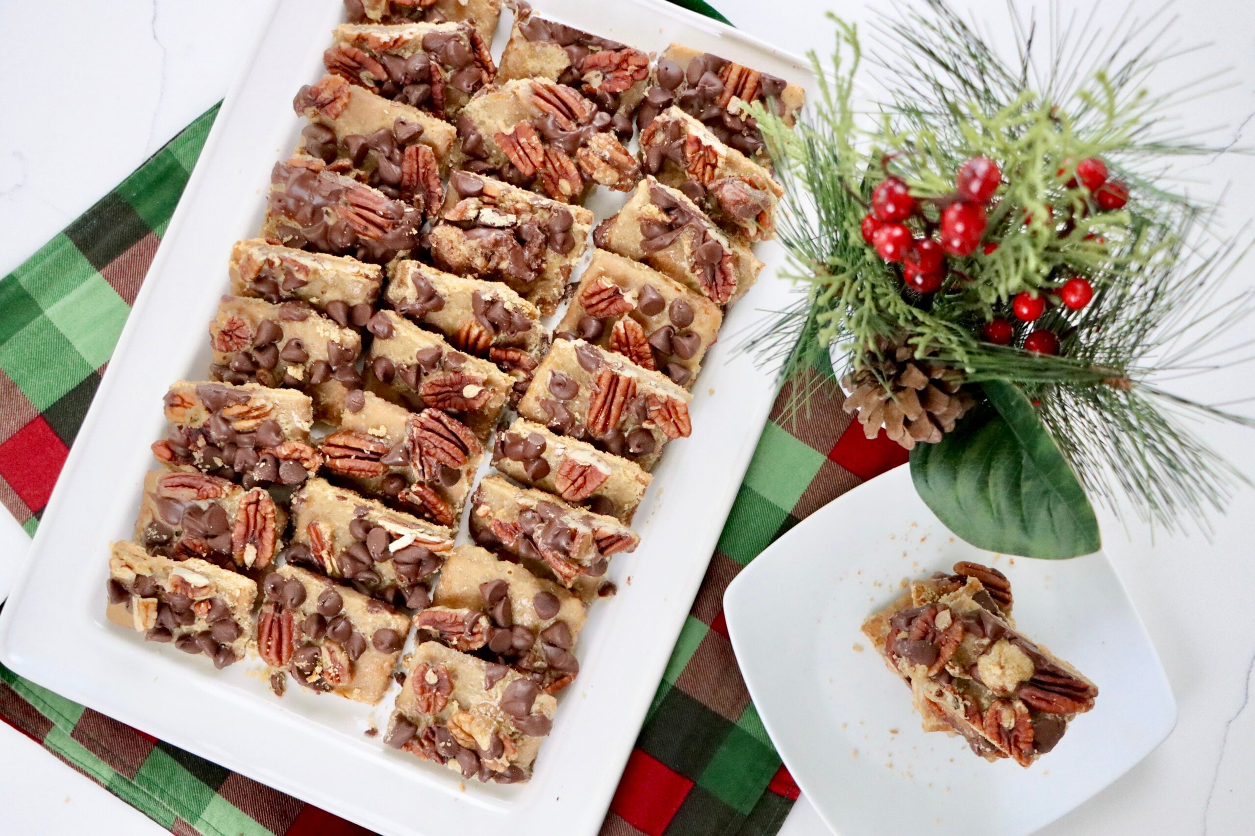 Old-fashioned Natchez Cookies made from scratch with graham crackers, caramel, pecans, and chocolate chips.