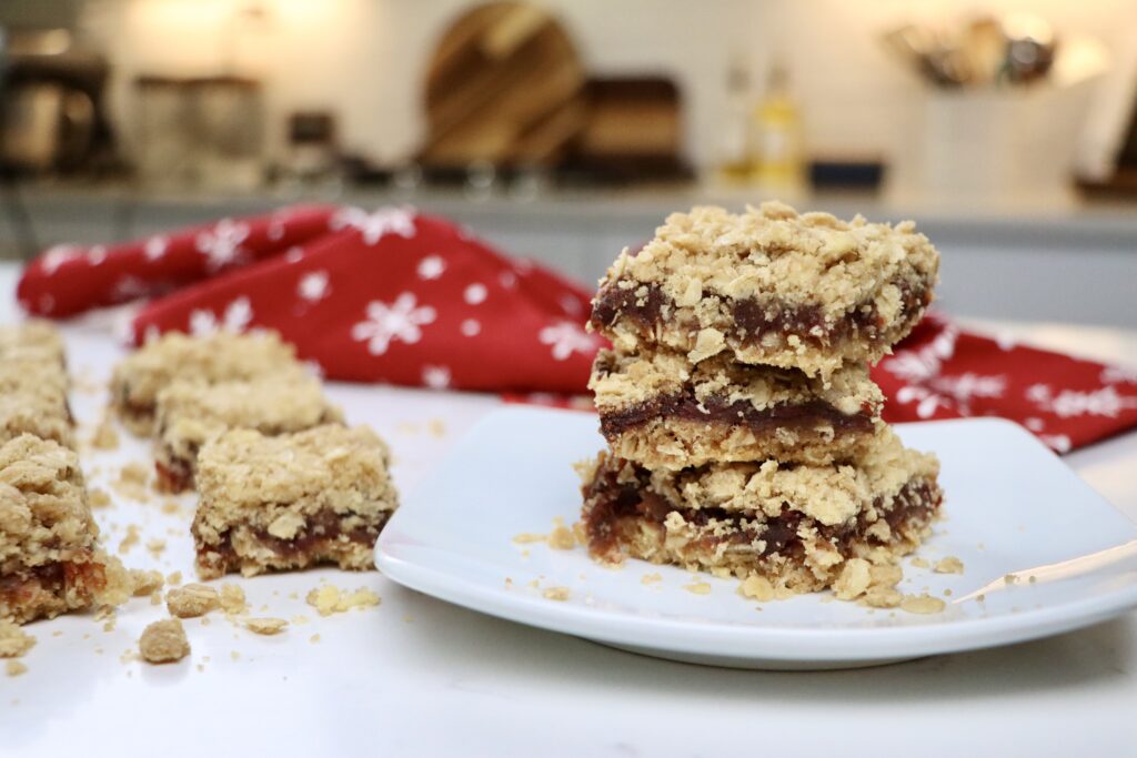 Easy chewy date bars made from scratch with sprouted oats and date filling, perfect for holidays, snacks, or dessert.