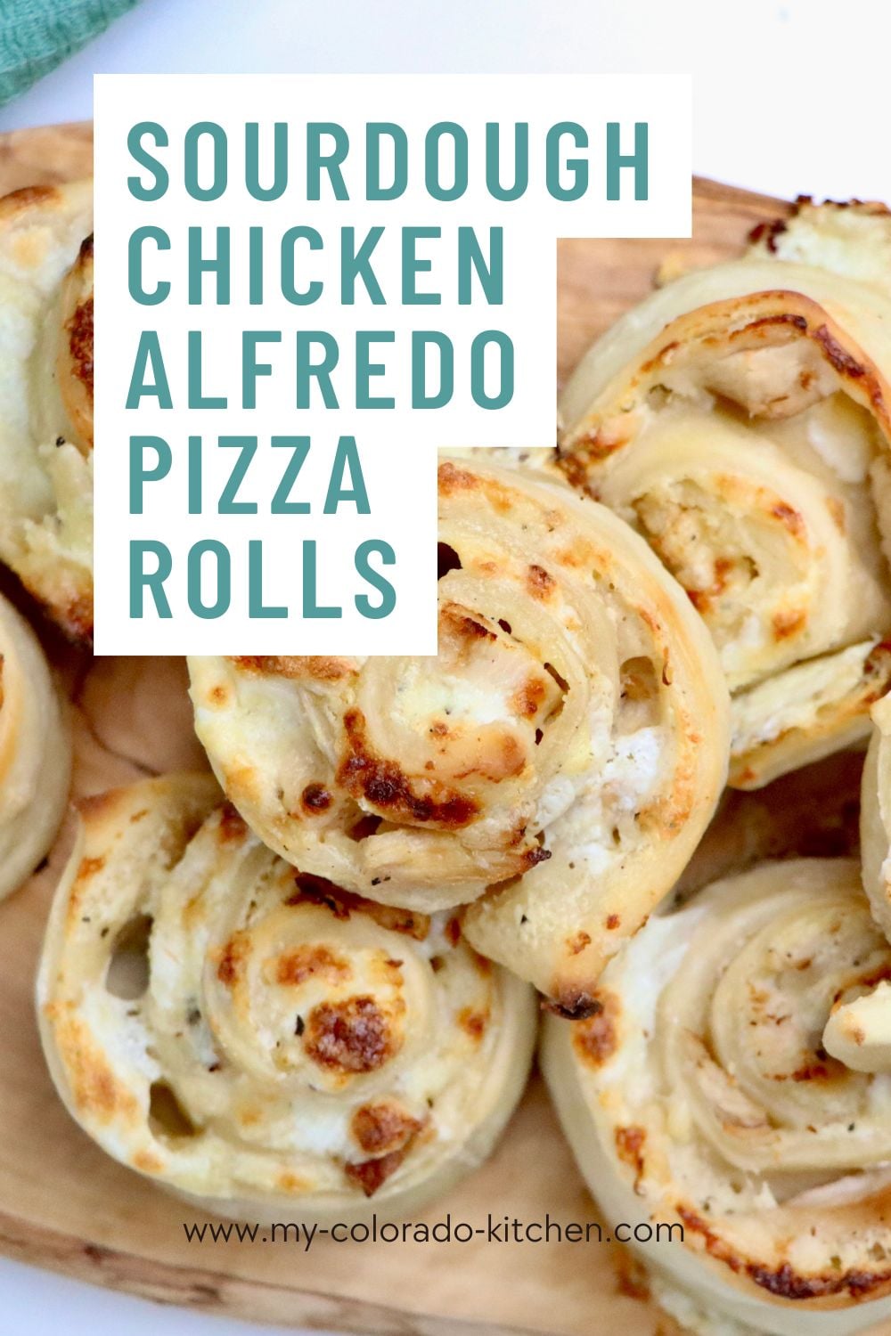 Golden sourdough chicken alfredo pizza rolls with melted mozzarella and parmesan cheese, baked to perfection.