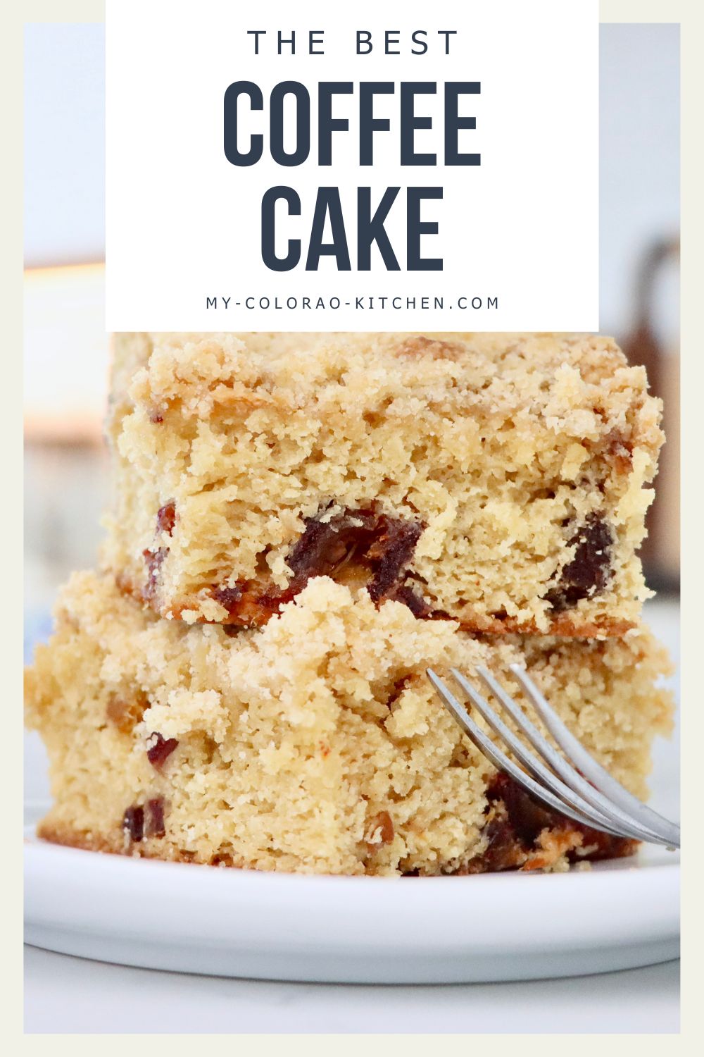 Homemade date coffee cake with chopped dates and soft tender crumb, fresh from the oven.