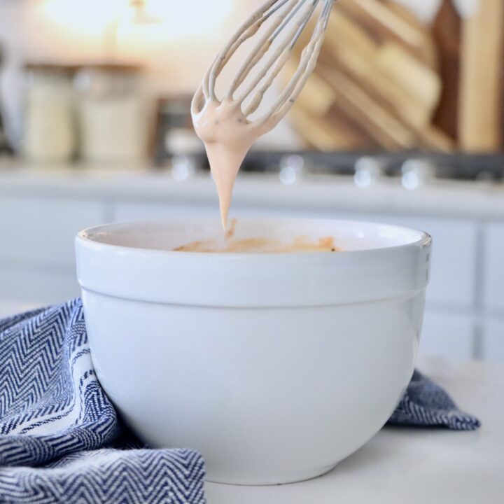 Easy homemade fry sauce recipe made from scratch with mayonnaise, ketchup, and pickle juice.