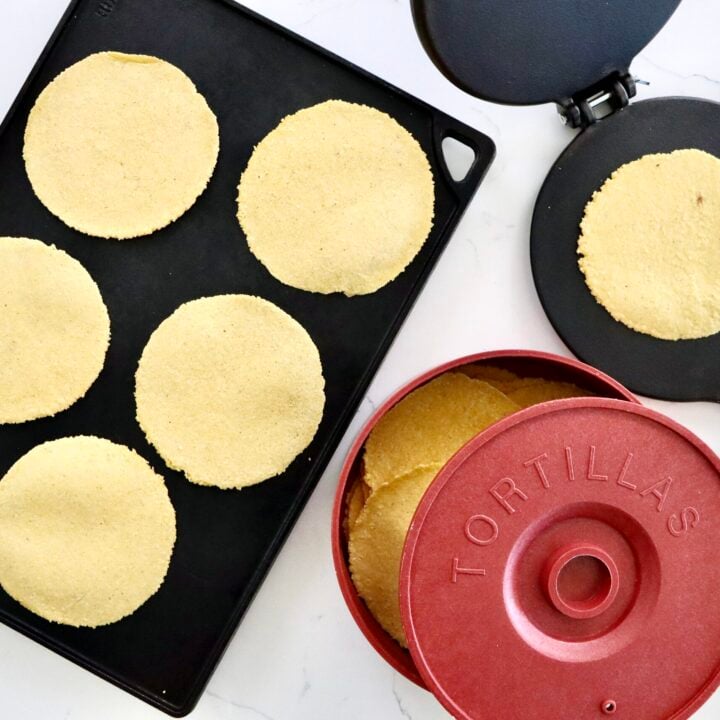 Fresh corn tortillas made from scratch with masa harina, water, and salt