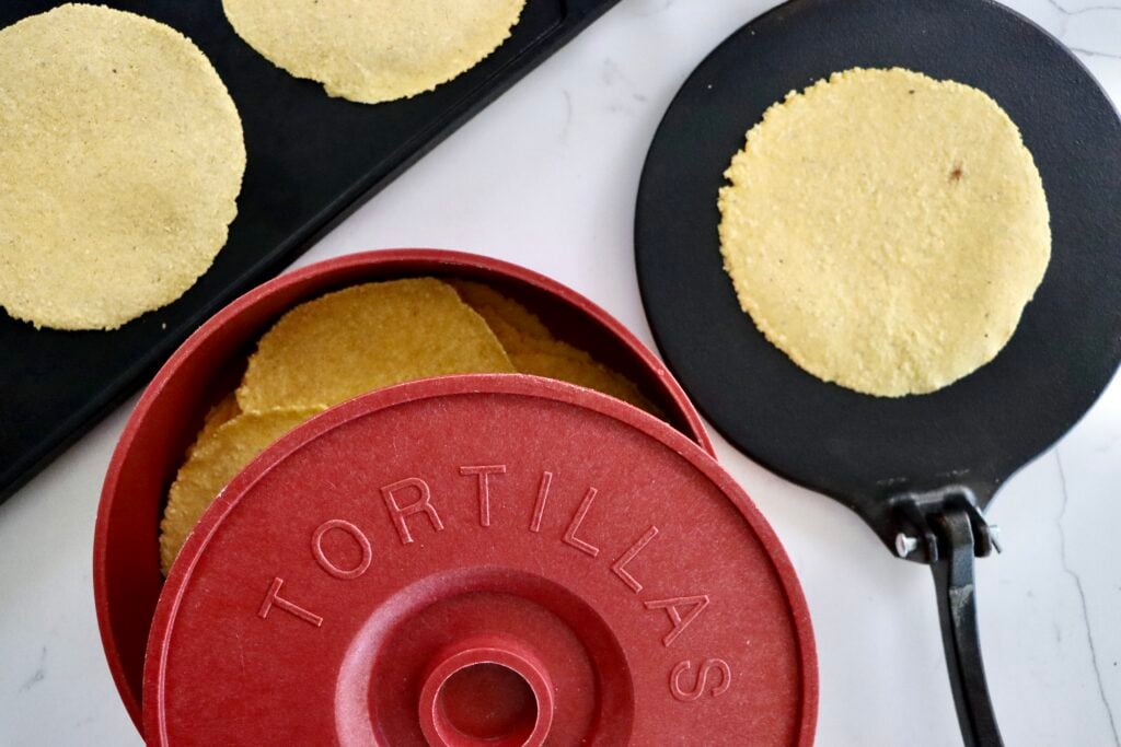 Fresh corn tortillas made from scratch with masa harina, water, and salt