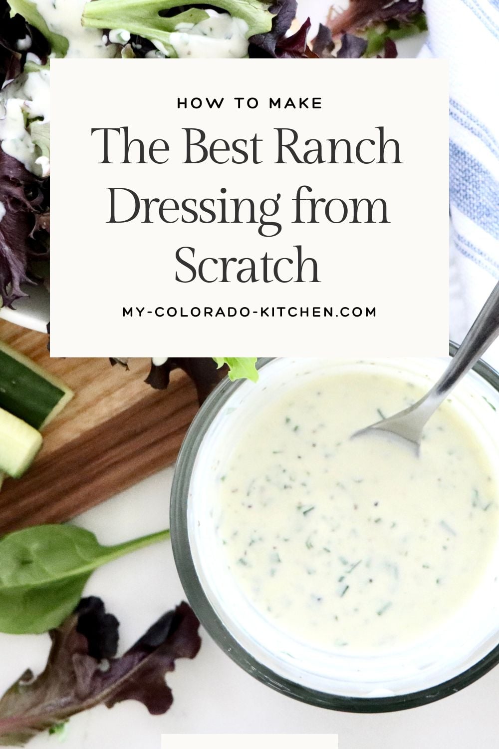 Creamy homemade ranch dressing in a small glass bowl with fresh herbs