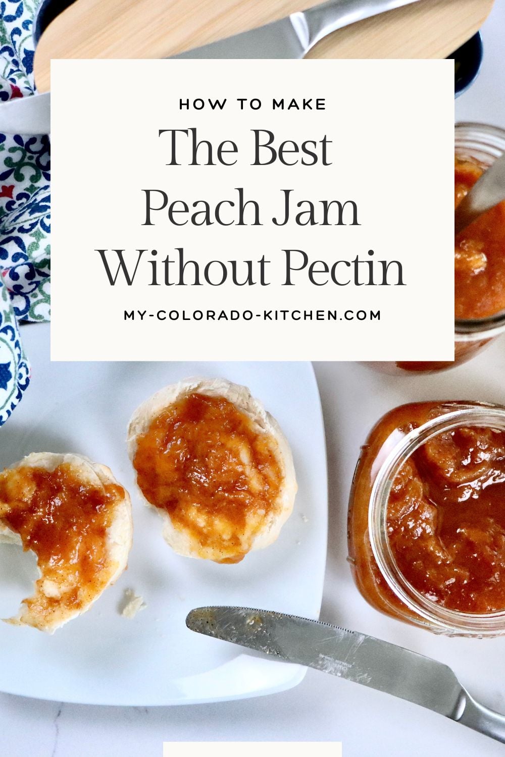 Small batch cinnamon peach jam in jars with warm spices and fresh peach flavor