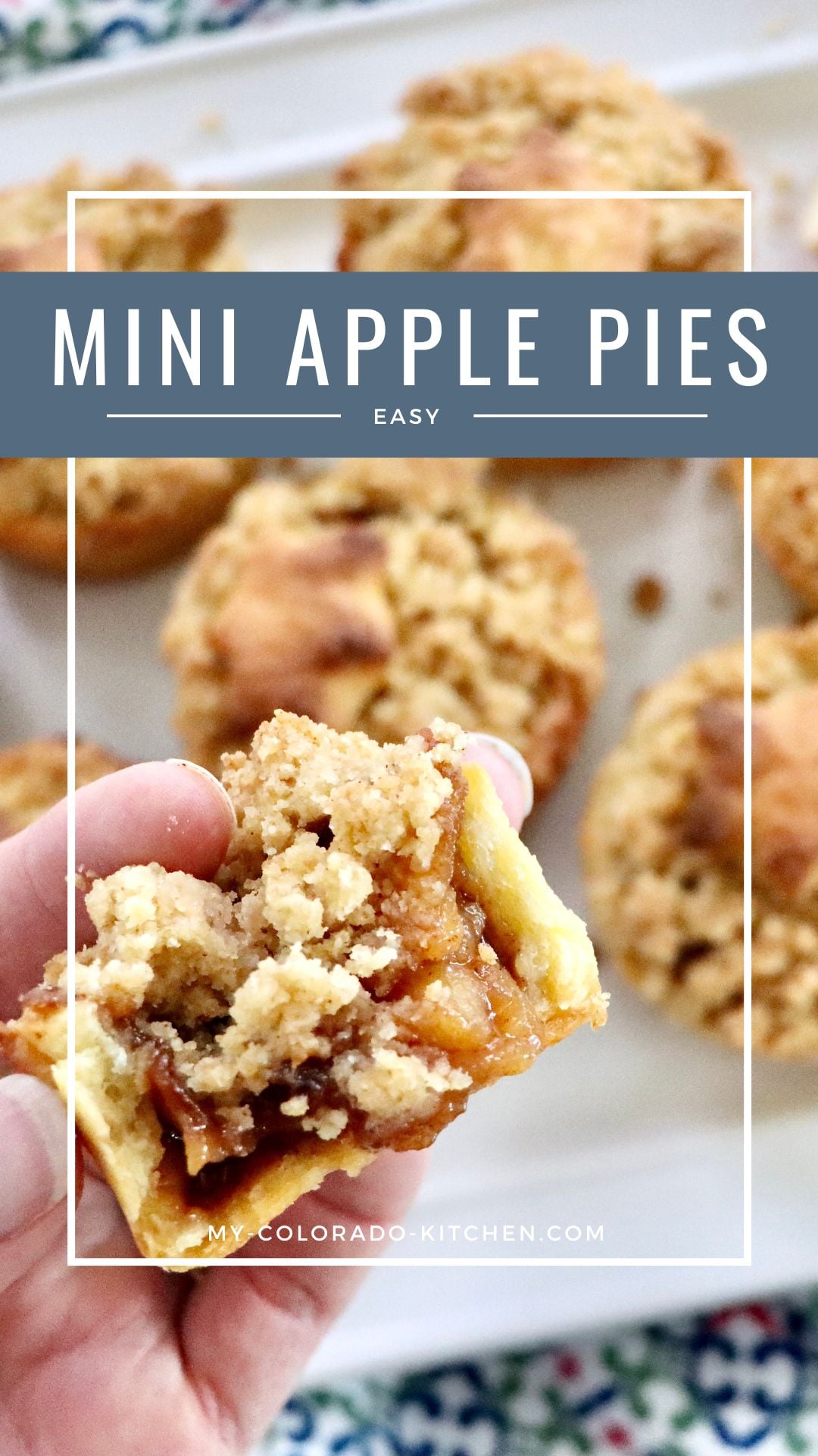 Mini Dutch Apple Pie with decorative crust shapes on top, showing soft cinnamon apple filling inside
