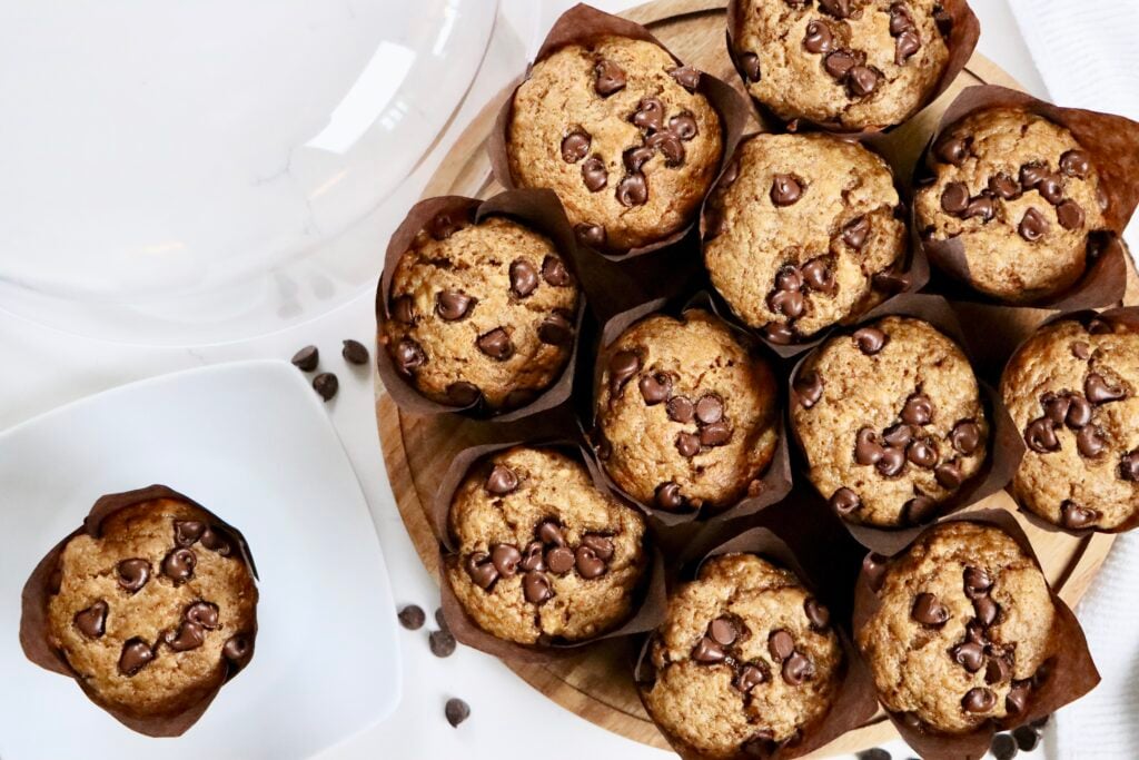Easy from-scratch banana muffins made with sourdough discard, yogurt, and ripe bananas.