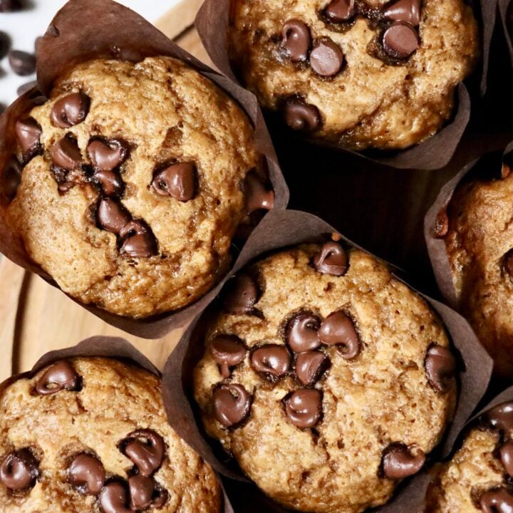 Close-up of moist banana muffins made with sourdough discard and real ingredients.