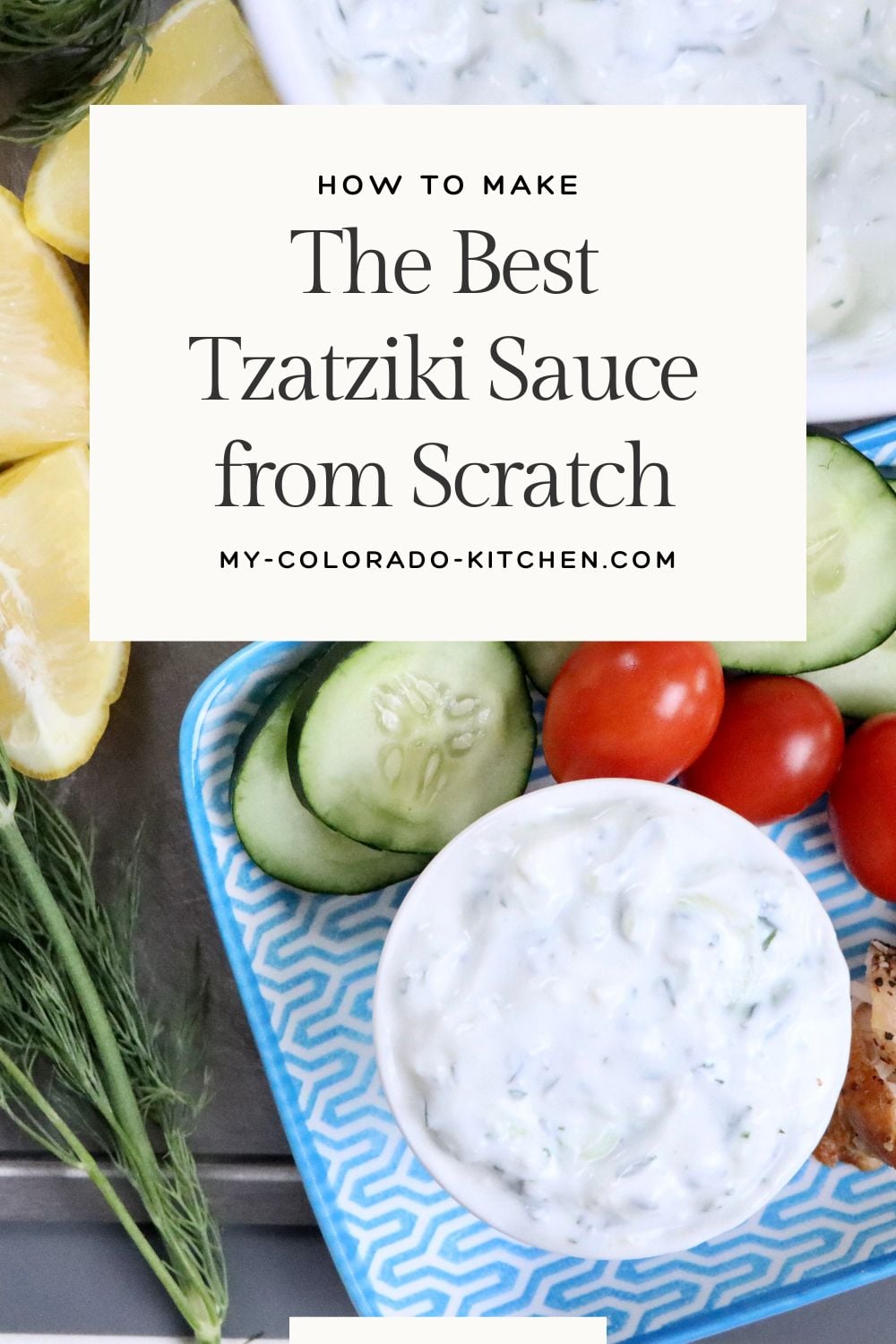 Close-up of thick and creamy tzatziki sauce showing Greek yogurt, shredded cucumber, garlic, and dill for a fresh homemade dip
