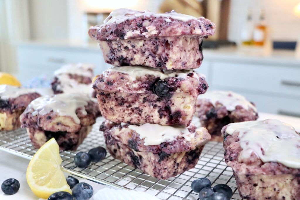 From-scratch lemon blueberry bread loaf with bright citrus flavor and juicy blueberries throughout.