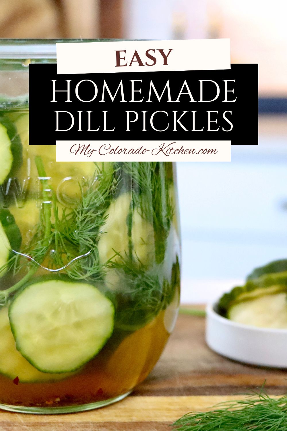 Close-up of crunchy dill pickles made from scratch with garlic, dill, and apple cider vinegar.