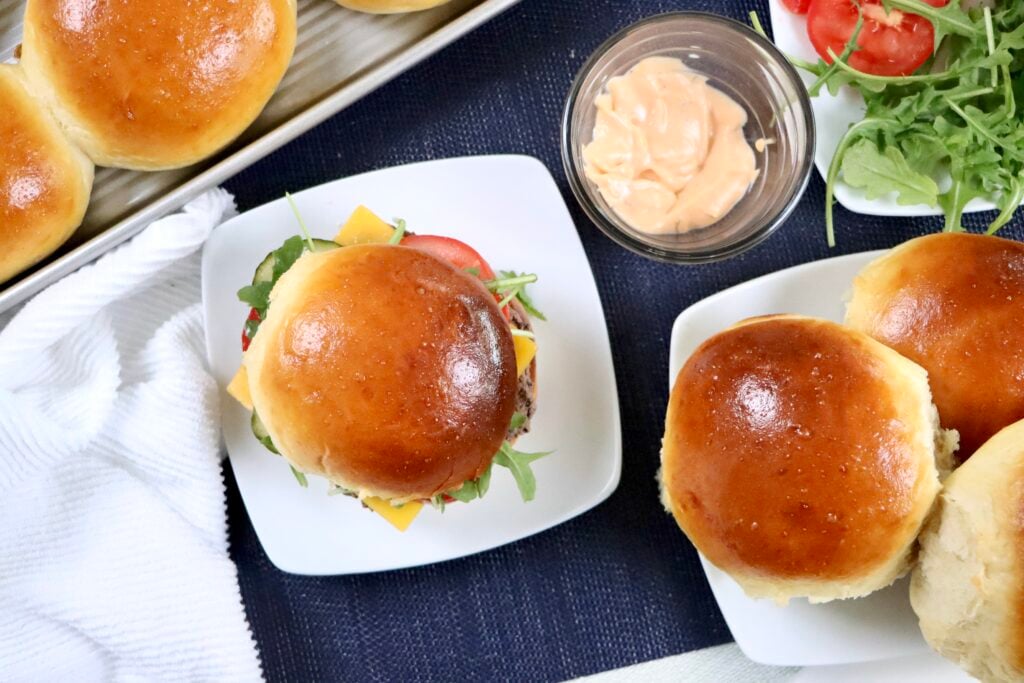 Homemade hamburger buns for burgers, pulled pork sandwiches, and meal prep
