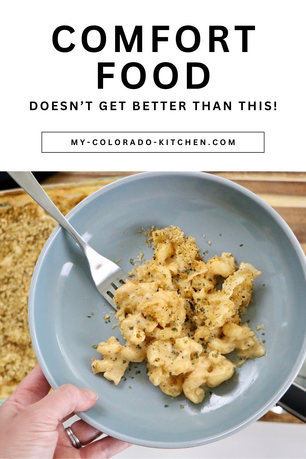 Family-style baked mac and cheese casserole with a golden Parmesan breadcrumb crust.