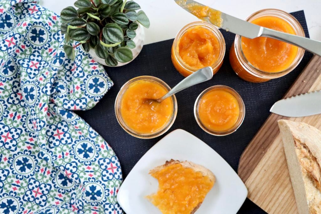 Overhead shot of apricot pineapple jam