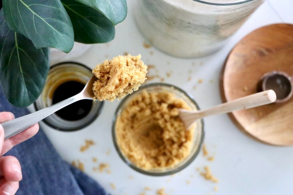Fresh homemade brown sugar made from organic cane sugar and molasses