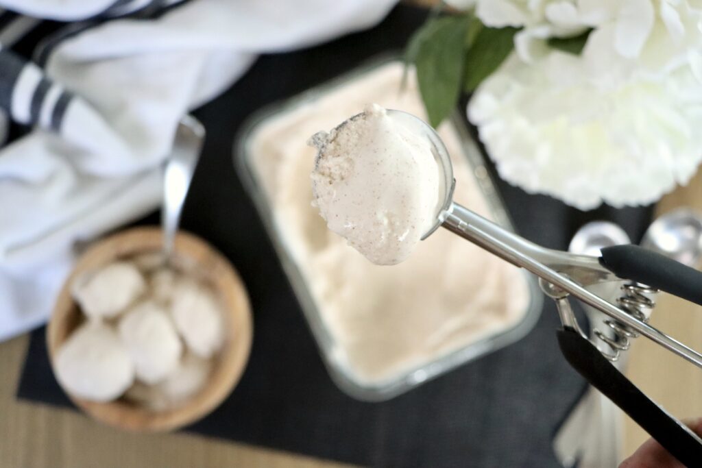 a close up of a scoop of cinnamon ice cream