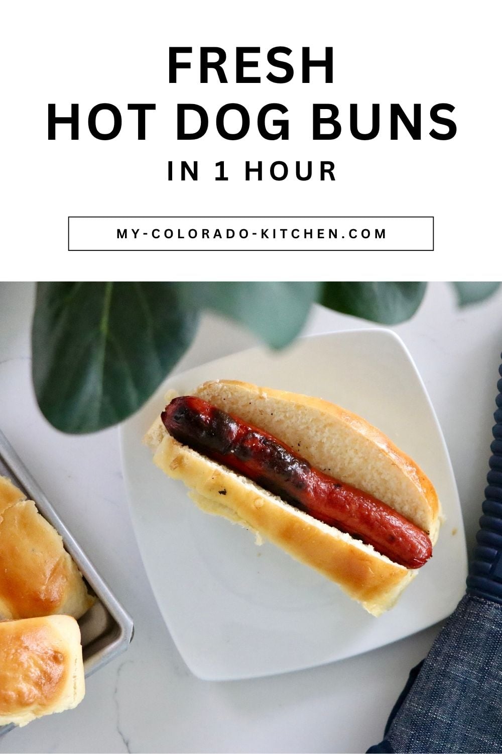 Homemade quick hot dog buns with a light, fluffy texture and golden tops.