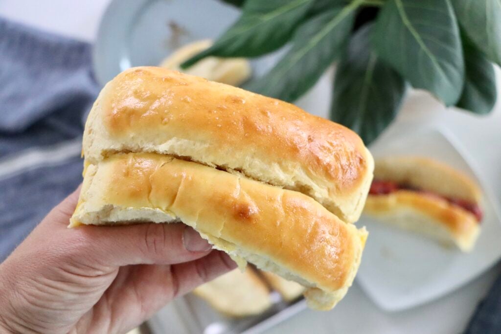Freshly baked hot dog buns made with Greek yogurt for a soft, tender crumb.