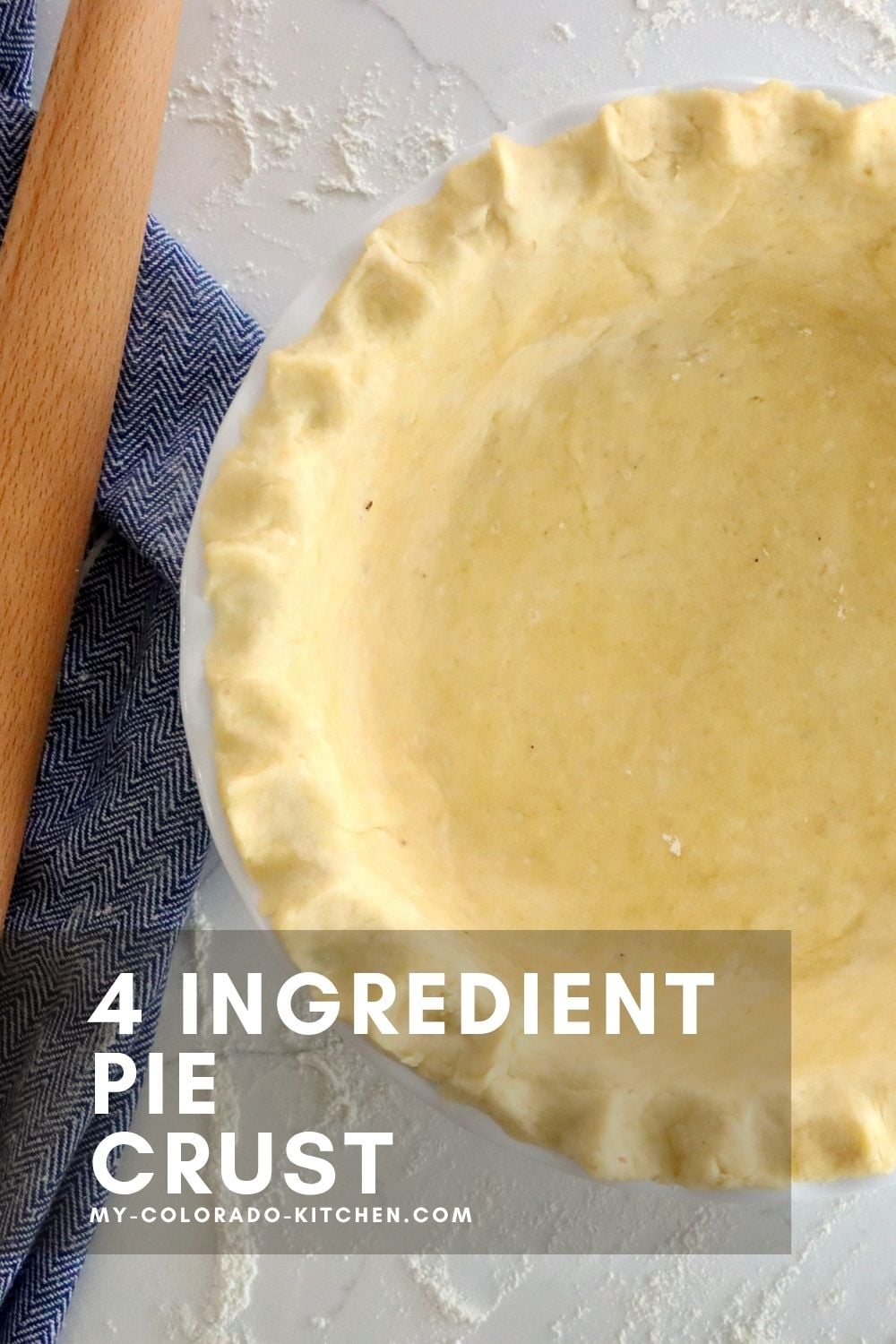 Unbaked pie crust crimped by hand around the edge of a pie plate