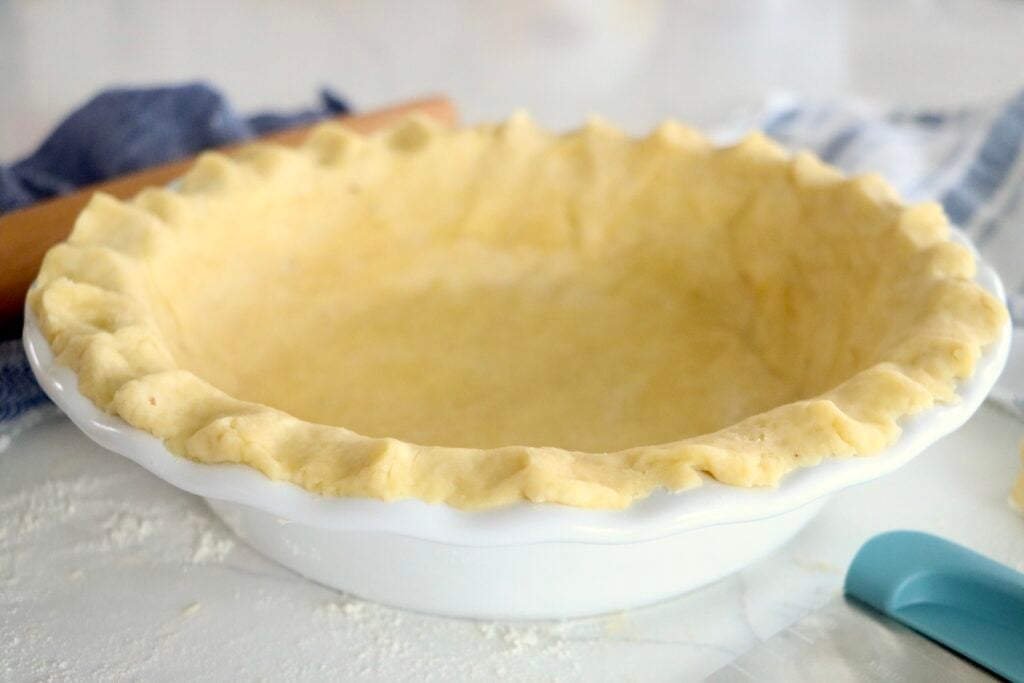 Close-up of buttery, flaky layers in a homemade pie crust