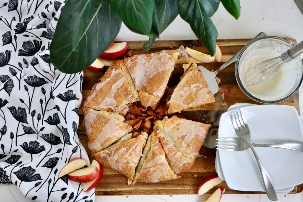 Golden cinnamon apple galette with a flaky folded crust