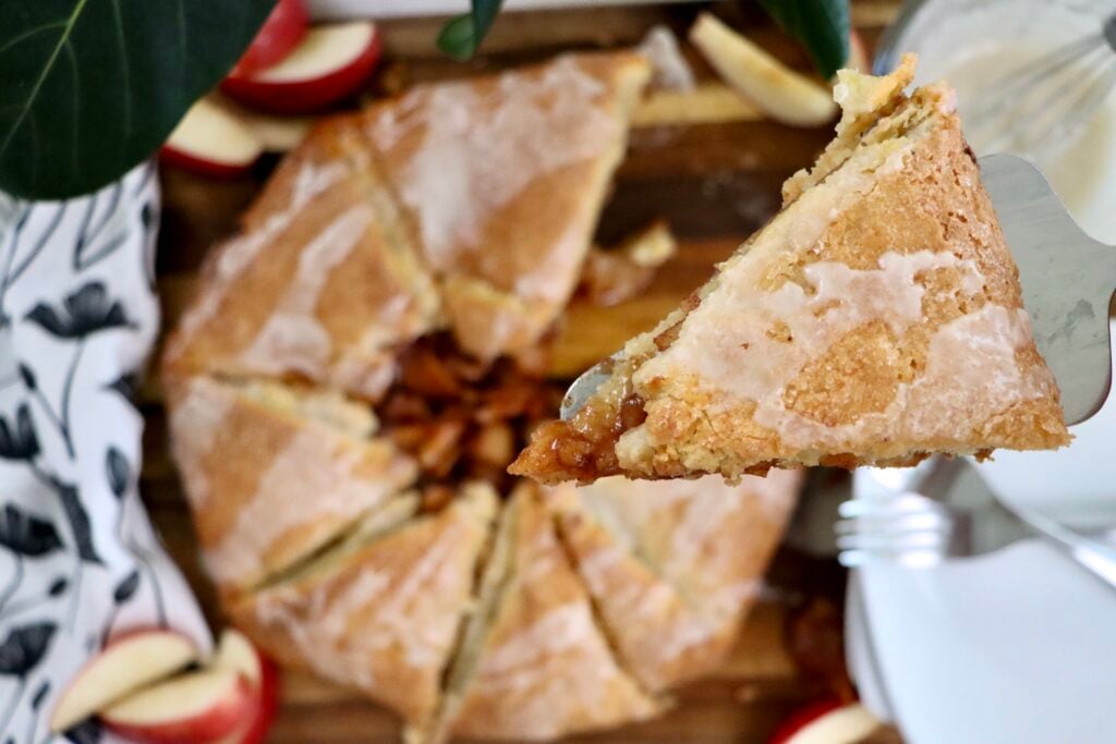 Cinnamon apple galette drizzled with vanilla glaze