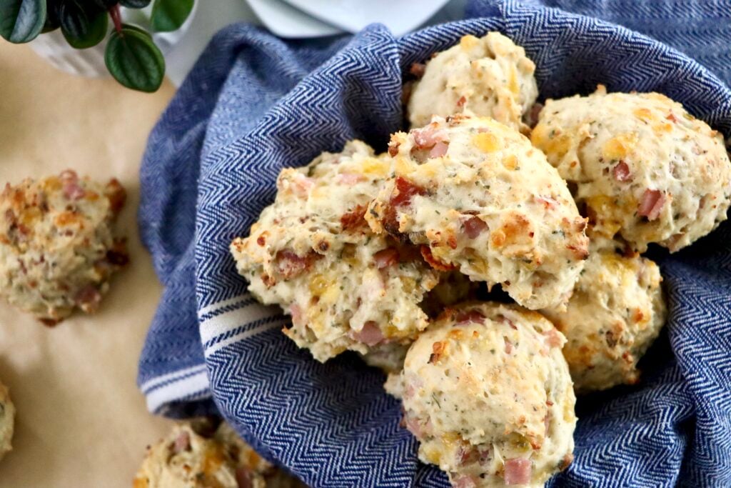 golden bacon cheddar sourdough discard biscuits